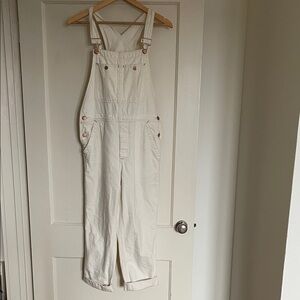 Free People Off-White Straight Leg Overalls